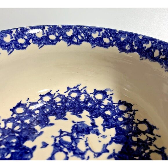 Blue Pottery Serving Bowl with Handles Sponge Painted 5" Diameter Signed - Picture 9 of 9